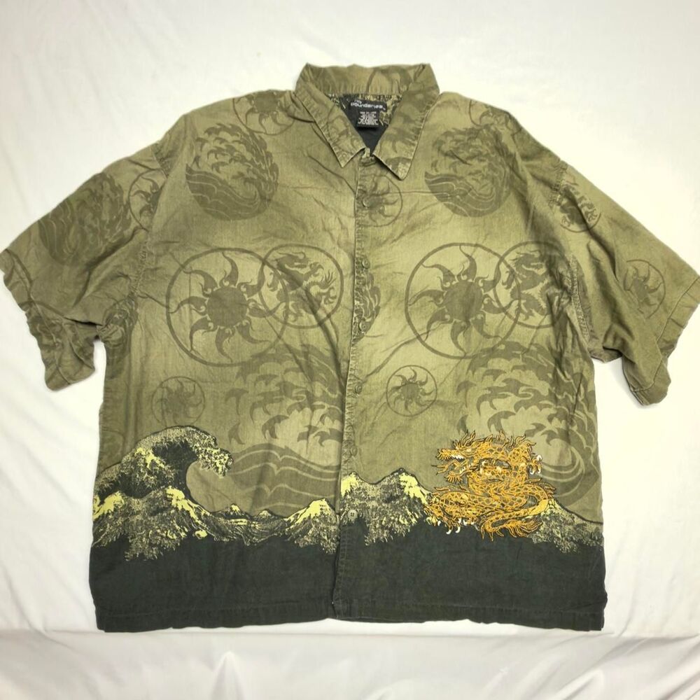 vintage y2k dragon short sleeve button down shirt size 3XL no boundaries